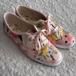Keds X Rifle Paper Co Women’s Size 9.5 Pink Floral Print Sneakers Coated Canvas